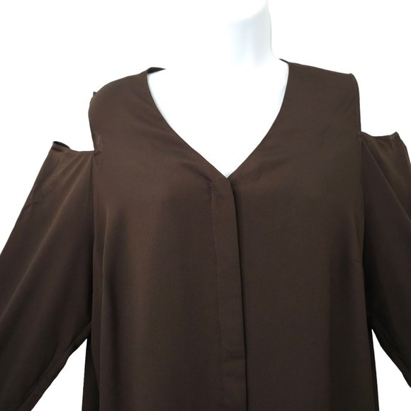 Chicos Covered Placket Button Front Shirt Women Size 2 US L/12 Brown Long Sleeve - Picture 8 of 15